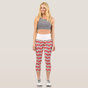 Bold Red Floral Seamless Pattern   Colourful  Capri Leggings