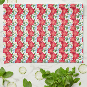 Bold Red Floral Seamless Pattern   Colourful  Kitchen Towel