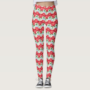Bold Red Floral Seamless Pattern   Colourful  Leggings