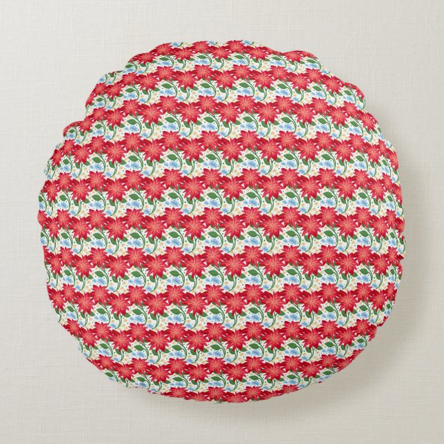 Bold Red Floral Seamless Pattern | Colourful  Round Pillow (Front)