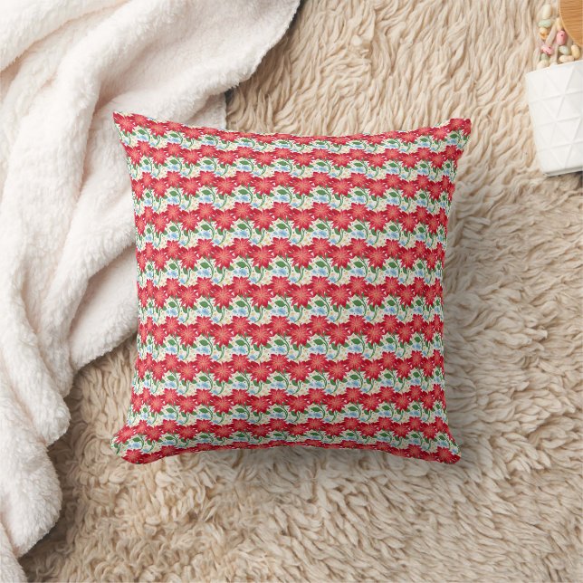 Bold Red Floral Seamless Pattern | Colourful  Throw Pillow (Blanket)