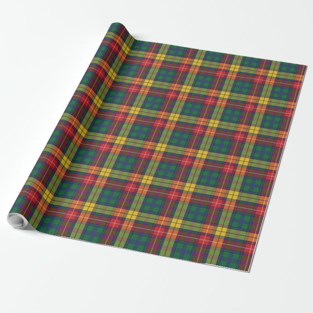 Bold Red Green Yellow Plaid Buchanan Tartan Wrapping Paper (Unrolled)