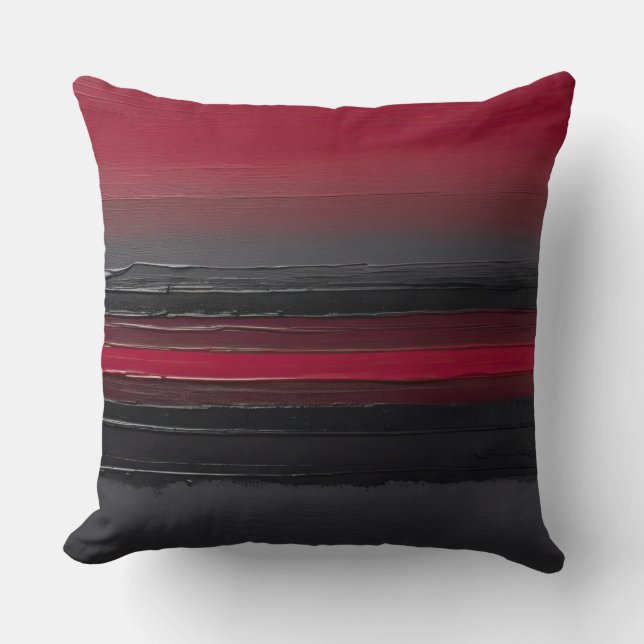 bold Red grey black brushstroke stripes Throw Pillow (Front)