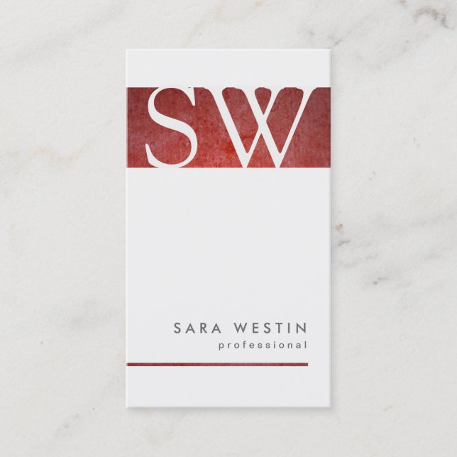 Bold Red Grunge Stripe Monogram Business Card (Front)