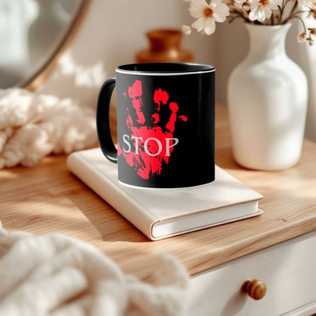 Bold Red Handprint "STOP" Warning Symbol – Activis Mug (Creator Uploaded)