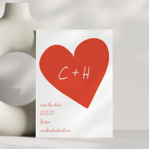 Bold Red Heart Love Couples Initials Save the Date