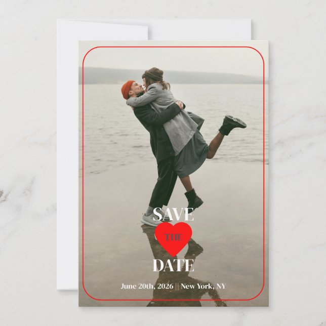 Bold red heart save the date (Front)