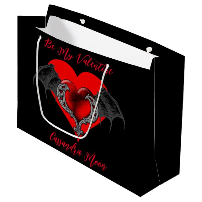 Bold Red Heart Valentine's Personalized Large Gift Bag (Front Angled)