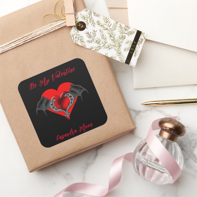 Bold Red Heart Valentine's Personalized  Square Sticker (Gifting)