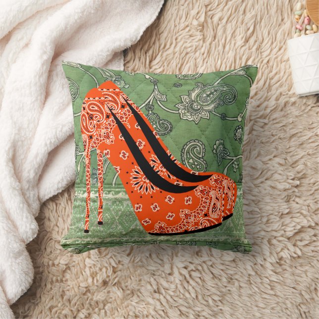 Bold Red Heels with Paisley Design 16 x 16 Round Throw Pillow (Blanket)