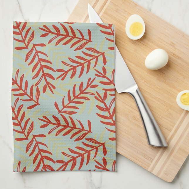 Bold Red Leaf Pattern Kitchen Towel (Quarter Fold)