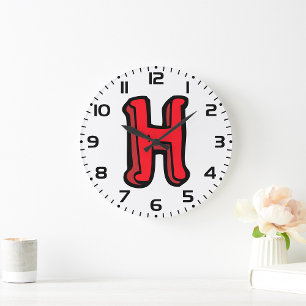Bold Red Letter H Fun Alphabet Large Clock
