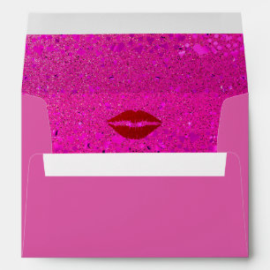 Bold red lips on pink glitter custom pre-addressed envelope