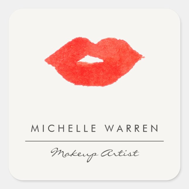 Bold Red Lips Watercolor Makeup Artist Square Sticker (Front)