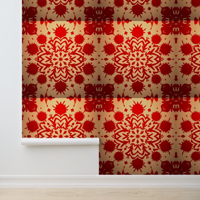 Bold Red Mandala on Golden Background Wallpaper (Application)