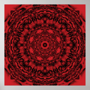 Bold Red Mechanical Abstract Mandala Art Poster