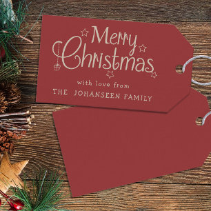 Bold Red Merry Christmas Greetings Modern Simple Gift Tags