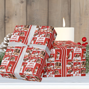 Bold Red Merry Christmas Photo Collage 2025 Wrapping Paper