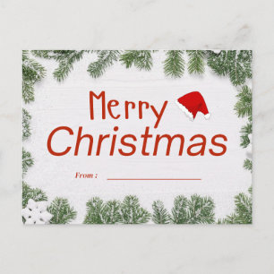 Bold Red Merry Christmas Santa Hat Pine Card