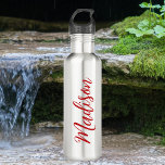 Bold Red Name Handwritten Script Custom 710 Ml Water Bottle<br><div class="desc">A bold red personalized monogram water bottle for a girl or guy who loves simple,  handwritten gifts. Beautiful cursive script down the side of your bottle spelling out your name.</div>