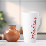 Bold Red Name Handwritten Script Custom Latte Mug<br><div class="desc">A bold red personalized monogram latte mug for a girl or guy who loves simple,  handwritten gifts. Beautiful cursive script down the side of your bottle spelling out your name.</div>