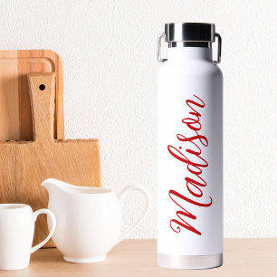 Bold Red Name Handwritten Script Custom Water Bottle