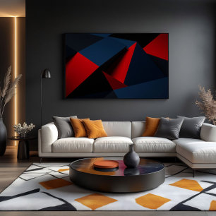 Bold Red Navy Blue Geometric Abstract Canvas Print