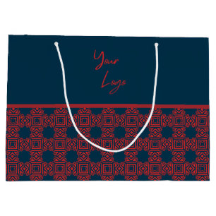 Bold Red on Navy Pattern Custom Business Logo  Large Gift Bag