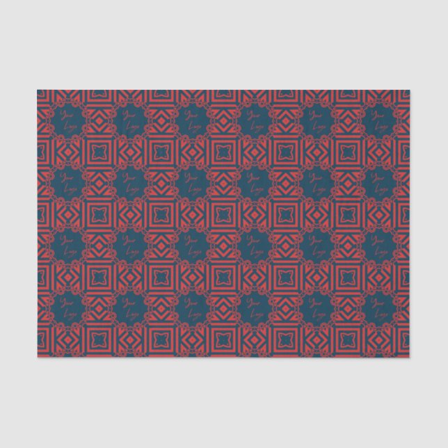 Bold Red on Navy Pattern Custom Business Logo  Tissue Paper (Front)