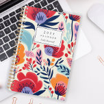 Bold Red Orange Floral Pattern Personalized 2025 Planner<br><div class="desc">Personalize this planner with your name in black italics framed by a white rectangle,  on a bold,  colourful pattern of red,  orange and purple flowers on a beige background.</div>