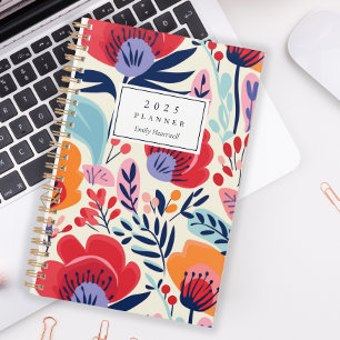 Bold Red Orange Floral Pattern Personalized 2025 Planner