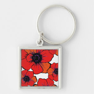 Bold Red Orange Poppies Keychain