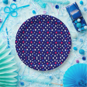Bold Red, Patriotic Blue, and White Stars Paper Plate