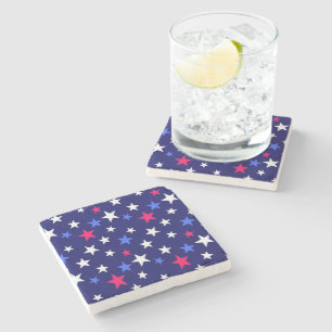 Bold Red, Patriotic Blue, and White Stars Stone Coaster