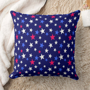Bold Red, Patriotic Blue, and White Stars Throw Pillow
