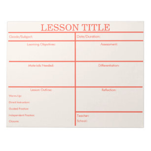 Bold Red Peach Retro Lesson Planner for Teachers Notepad