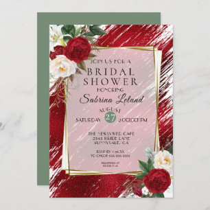 Bold Red Peonies and Crimson Paint Stroke Invitation