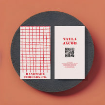 Bold Red Pink Check Pattern QR Code for Handmade