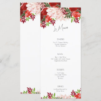 Bold Red Pink Floral Flat Wedding Menu