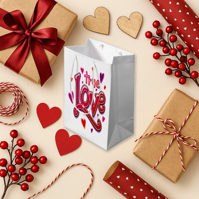 Bold Red Pink Script True Love Small Gift Bag (Creator Uploaded)