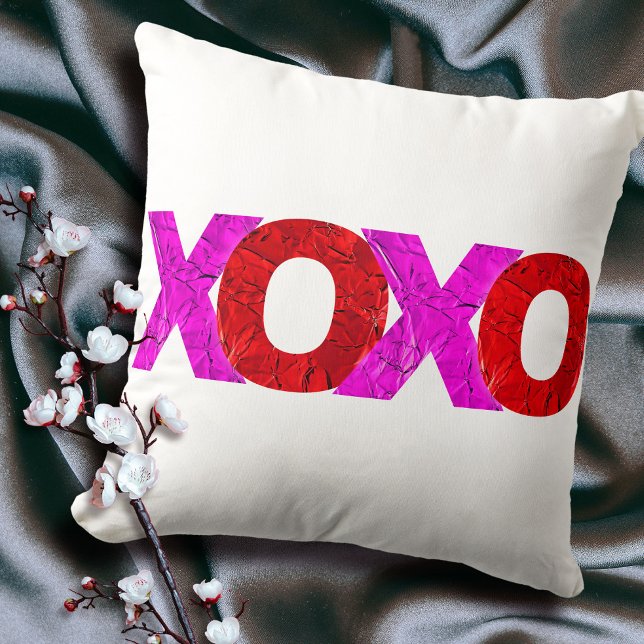 Bold Red Pink XOXO Graphic Valentine’s Day Modern Throw Pillow (Creator Uploaded)