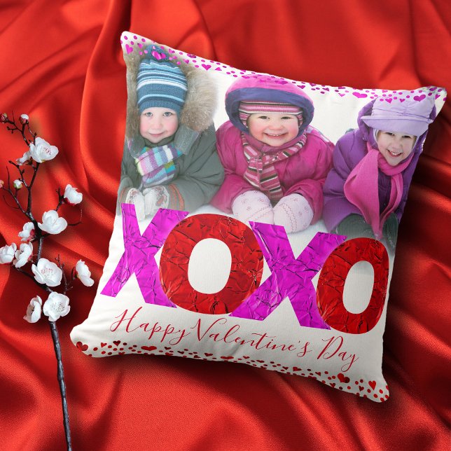 Bold Red Pink XOXO Valentine’s Day Photo Modern Throw Pillow (Creator Uploaded)