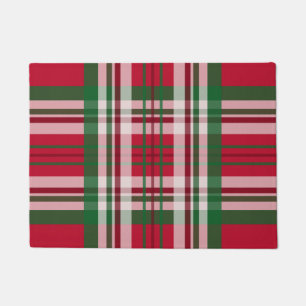Bold Red Plaid Christmas Doormat 
