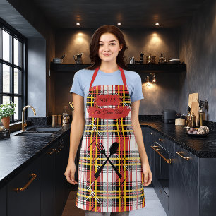 Bold Red Plaid Personalized with Cooking Utensils Apron