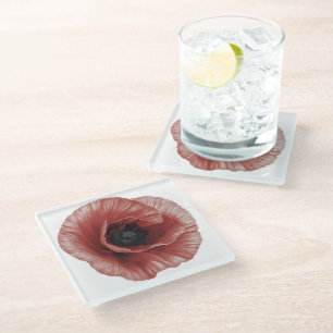 Bold Red Poppy Botanical Art Design Glass Coaster