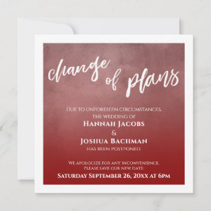 Bold Red Postponed Wedding Change of Plans Card