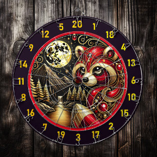 Bold Red Raccoon Illuminates Rustic Charm Dartboard