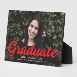 Bold Red Script Graduation Photo Plaque