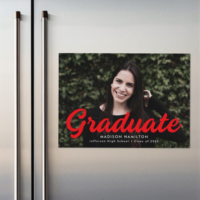 Bold Red Script Photo Graduation Announcement (Creator Uploaded)