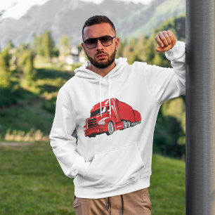 Bold Red Semi-Truck Big Rig Trucker Hoodie